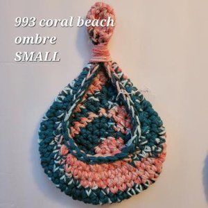 SMALL 993 coral sea ombre HANDMADE CROCHETED  HANGING WALL BASKET EXTRA STRONG